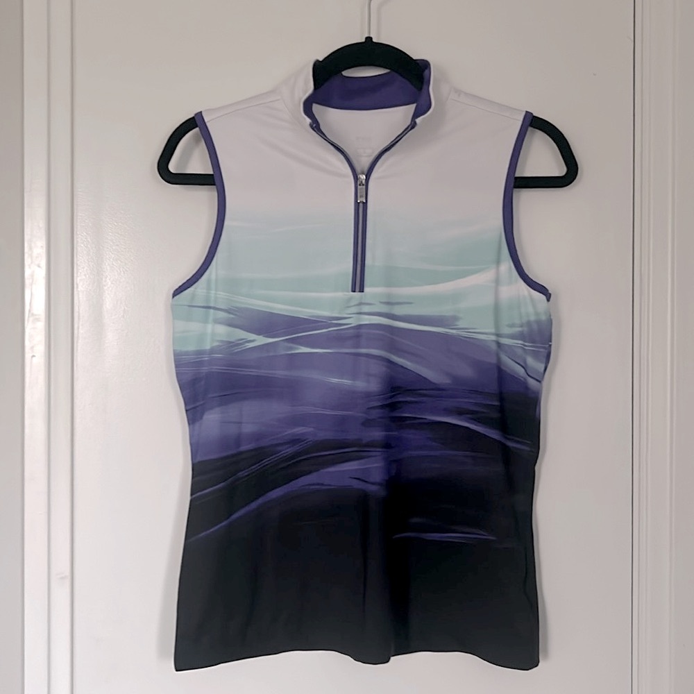 Tail ladies golf shirt, sleeveless, small, white, green, purple and black